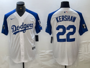 Cheap Men's Los Angeles Dodgers #22 Clayton Kershaw White Blue Fashion Stitched Cool Base Limited Jersey