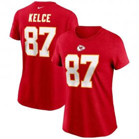 Wholesale Cheap Kansas City Chiefs #87 Travis Kelce Nike Women\'s Team Player Name & Number T-Shirt Red
