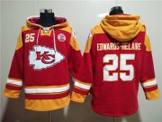 Wholesale Men's Kansas City Chiefs #25 Clyde Edwards-Helaire Red Lace-Up Pullover Hoodie