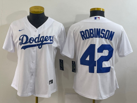 Wholesale Cheap Women\'s Los Angeles Dodgers #42 Jackie Robinson White Stitched MLB Cool Base Nike Jersey
