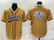 Wholesale Cheap Men's New Orleans Saints Gold Team Big Logo With Patch Cool Base Stitched Baseball Jersey
