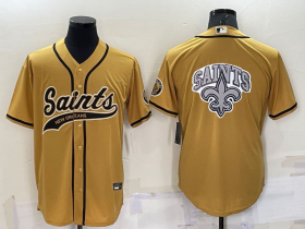 Wholesale Cheap Men\'s New Orleans Saints Gold Team Big Logo With Patch Cool Base Stitched Baseball Jersey