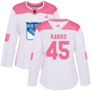 Wholesale Cheap Adidas Rangers #45 Kappo Kakko White/Pink Authentic Fashion Women's Stitched NHL Jersey