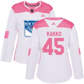 Wholesale Cheap Adidas Rangers #45 Kappo Kakko White/Pink Authentic Fashion Women\'s Stitched NHL Jersey