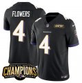 Cheap Men's Baltimore Ravens #4 Zay Flowers Black 2023 F.U.S.E. AFC North Champions Vapor Limited Football Stitched Jersey