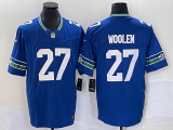 Wholesale Cheap Men's Seattle Seahawks #27 Tariq Woolen Blue 2023 FUSE Vapor Limited Throwback Stitched Jersey