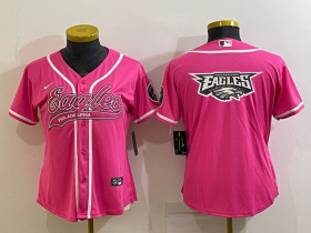 Wholesale Cheap Women\'s Philadelphia Eagles Pink Team Big Logo With Patch Cool Base Stitched Baseball Jersey