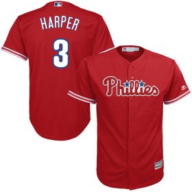 Wholesale Cheap Phillies #3 Bryce Harper Red Cool Base Stitched Youth MLB Jersey