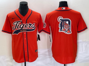 Wholesale Cheap Men's Detroit Tigers Orange Team Big Logo Cool Base Stitched Baseball Jersey