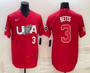 Cheap Men's USA Baseball #3 Mookie Betts Number 2023 Red World Classic Stitched Jerseys