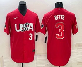 Cheap Men\'s USA Baseball #3 Mookie Betts Number 2023 Red World Classic Stitched Jerseys