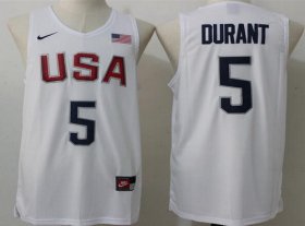 Wholesale Cheap 2016 Olympics Team USA Men\'s #5 Kevin Durant Revolution 30 Swingman White Jersey