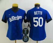 Wholesale Cheap Women's Los Angeles Dodgers #50 Mookie Betts Blue #2 #20 Patch City Connect Cool Base Stitched Jersey