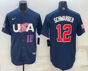 Cheap Men's USA Baseball #12 Kyle Schwarber Number 2023 Navy World Baseball Classic Stitched Jersey