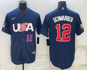 Cheap Men\'s USA Baseball #12 Kyle Schwarber Number 2023 Navy World Baseball Classic Stitched Jersey