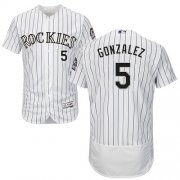 Wholesale Cheap Rockies #5 Carlos Gonzalez White Strip Flexbase Authentic Collection Stitched MLB Jersey