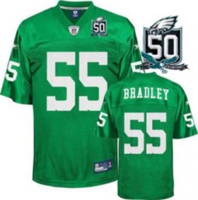 Wholesale Cheap Eagles #55 Stewart Bradley Light Green With Team 50TH Patch Stitched NFL Jersey