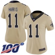Wholesale Cheap Nike Saints #11 Deonte Harris Gold Women's Stitched NFL Limited Inverted Legend 100th Season Jersey