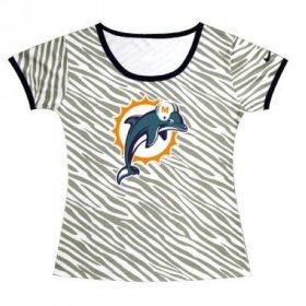 Wholesale Cheap Women\'s Miami Dolphins Sideline Legend Authentic Logo Zebra Stripes T-Shirt