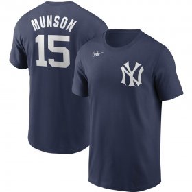 Wholesale Cheap New York Yankees #15 Thurman Munson Nike Cooperstown Collection Name & Number T-Shirt Navy