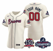 Wholesale Cheap Men's Cream Atlanta Braves ACTIVE PLAYER Custom 2021 World Series Champions With 150th Anniversary Flex Base Stitched Jersey