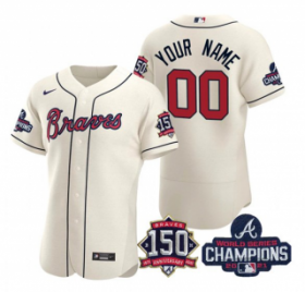 Wholesale Cheap Men\'s Cream Atlanta Braves ACTIVE PLAYER Custom 2021 World Series Champions With 150th Anniversary Flex Base Stitched Jersey