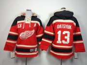 Wholesale Cheap Red Wings #13 Pavel Datsyuk Red Sawyer Hooded Sweatshirt Stitched Youth NHL Jersey