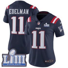 Wholesale Cheap Nike Patriots #11 Julian Edelman Navy Blue Super Bowl LIII Bound Women\'s Stitched NFL Limited Rush Jersey