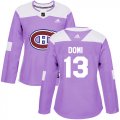 Wholesale Cheap Adidas Canadiens #13 Max Domi Purple Authentic Fights Cancer Women's Stitched NHL Jersey