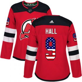 Wholesale Cheap Adidas Devils #9 Taylor Hall Red Home Authentic USA Flag Women\'s Stitched NHL Jersey