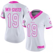 Wholesale Cheap Nike Steelers #19 JuJu Smith-Schuster White/Pink Women's Stitched NFL Limited Rush Fashion Jersey