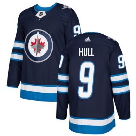 Wholesale Cheap Adidas Jets #9 Bobby Hull Navy Blue Home Authentic Stitched NHL Jersey