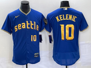 Wholesale Cheap Men's Seattle Mariners #10 Jarred Kelenic Number Blue 2023 City Connect Flex Base Stitched Jersey 1