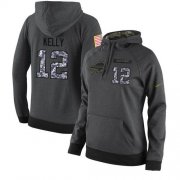Wholesale Cheap NFL Women's Nike Buffalo Bills #12 Jim Kelly Stitched Black Anthracite Salute to Service Player Performance Hoodie