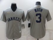Wholesale Cheap Men's New York Yankees #3 Babe Ruth Grey Throwback Stitched MLB Cool Base Nike Jersey