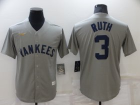 Wholesale Cheap Men\'s New York Yankees #3 Babe Ruth Grey Throwback Stitched MLB Cool Base Nike Jersey