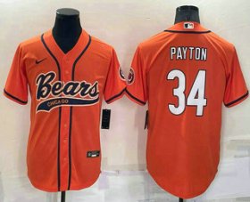 Wholesale Cheap Men\'s Chicago Bears #34 Walter Payton Orange Stitched MLB Cool Base Nike Baseball Jersey