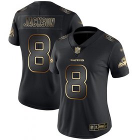 Wholesale Cheap Nike Ravens #8 Lamar Jackson Black/Gold Women\'s Stitched NFL Vapor Untouchable Limited Jersey