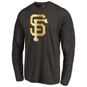 Wholesale Cheap San Francisco Giants Gold Collection Long Sleeve Tri-Blend T-Shirt Black