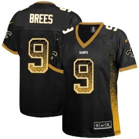 Wholesale Cheap Nike Saints #9 Drew Brees Black Team Color Women\'s Stitched NFL Elite Drift Fashion Jersey