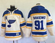 Wholesale Cheap Blues #91 Vladimir Tarasenko Cream Sawyer Hooded Sweatshirt Stitched NHL Jersey