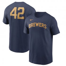 Wholesale Cheap Milwaukee Brewers Nike Jackie Robinson Day Team 42 T-Shirt Navy
