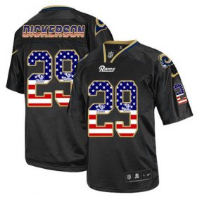 Wholesale Cheap Nike Rams #29 Eric Dickerson Black Men\'s Stitched NFL Elite USA Flag Fashion Jersey