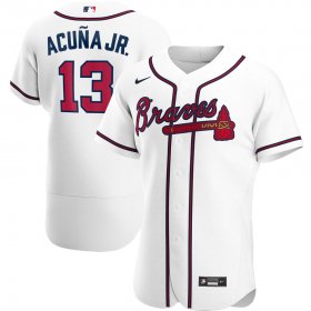 Wholesale Cheap Atlanta Braves #13 Ronald Acuna Jr. Men\'s Nike White Home 2020 Authentic Player MLB Jersey