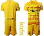 Wholesale Cheap Barcelona Blank Yellow Goalkeeper Kid Soccer Club Jersey