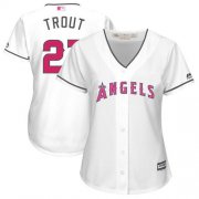 Wholesale Cheap Angels #27 Mike Trout White Mother's Day Cool Base Women's Stitched MLB Jersey