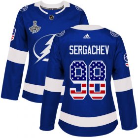 Cheap Adidas Lightning #98 Mikhail Sergachev Blue Home Authentic USA Flag Women\'s 2020 Stanley Cup Champions Stitched NHL Jersey