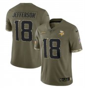 Wholesale Cheap Men's Minnesota Vikings #18 Justin Jefferson 2022 Olive Salute To Service Limited Stitched Jersey