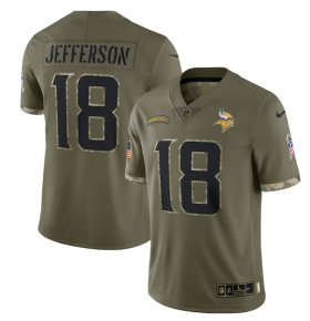 Wholesale Cheap Men\'s Minnesota Vikings #18 Justin Jefferson 2022 Olive Salute To Service Limited Stitched Jersey
