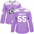 Cheap Adidas Stars #55 Thomas Harley Purple Authentic Fights Cancer Women's Stitched NHL Jersey
